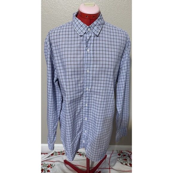 Frank & Eileen Finbar Plaid Button Down Shirt Men's XL Blue Cotton Italy Fabric